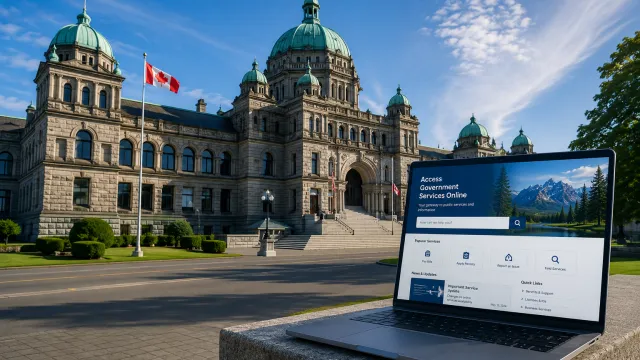 Public building and laptop illustration used on a website